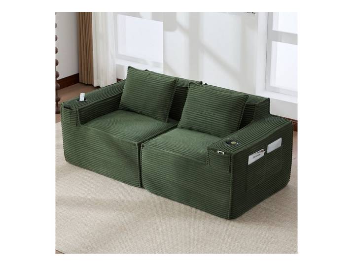 ANYSUN Sofa Modulares Schlafsofa Polstersofa Ecksofa,2-Sitzer & 4-Sitzer-Cordsofa, Cord-Schlafsofa,Federkern und hochdichter Schaumstoff,mit Getränkehaltern, 2-Sitzer&4-Sitzer-Cordsofa mit 2 Hockern,für Wohnzimmer und Apartments