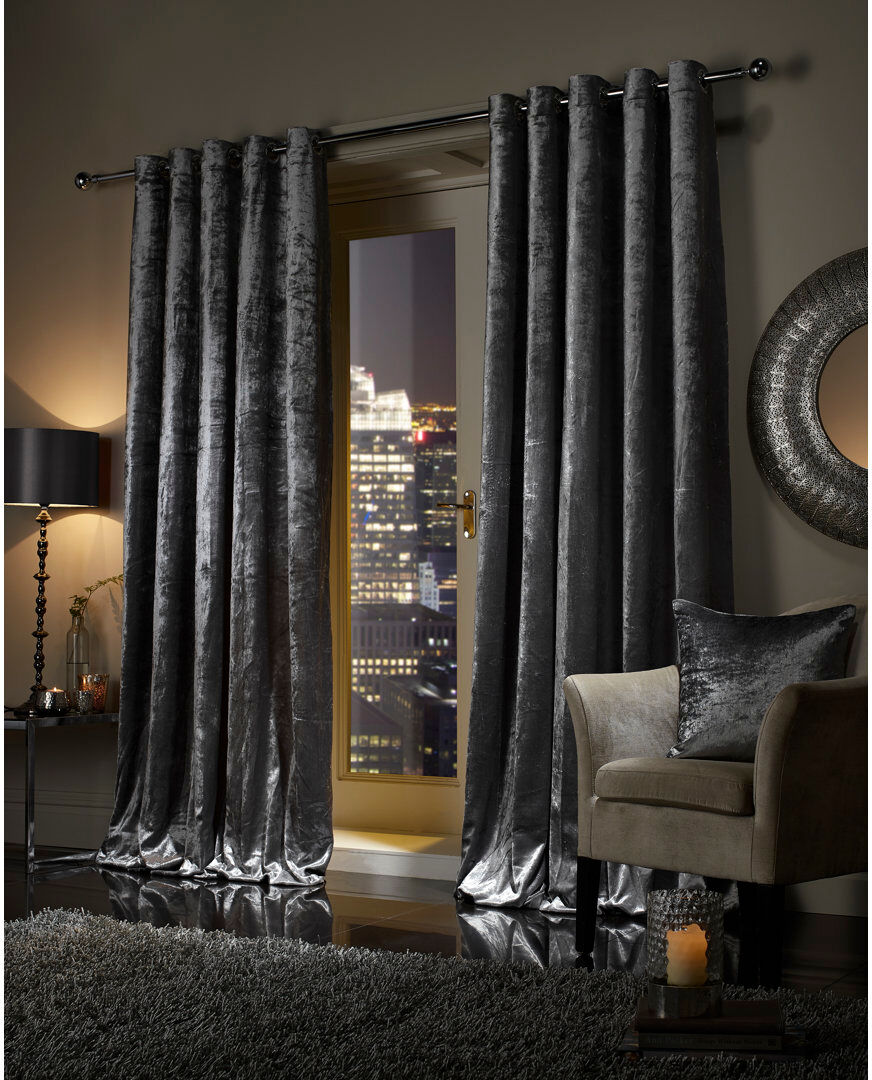 Fairmont Park Sergey Velvet Semi Sheer Curtain Charcoal Gray 167 W x 182 D cm