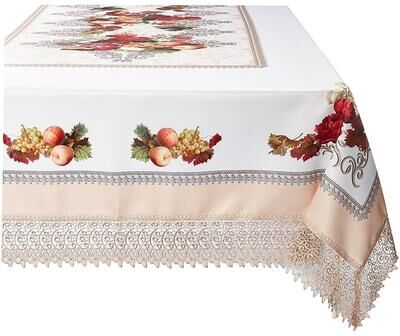 Violet Linen Fruttela Decorative Printed With Lace Trimming Pattern Tablecloth