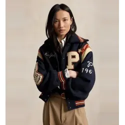 Polo Ralph Lauren für Damen. 211B16685001 Collegejacke aus marineblauer Wollmischung (M), Lässig, Wolle