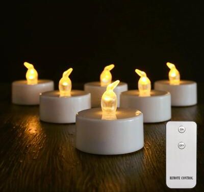 Inspired Living Battery Operated LED Tea Lights Flameless Candles 12 Pack Or 24 Pack Flickering Votive Set 6pc With Remote