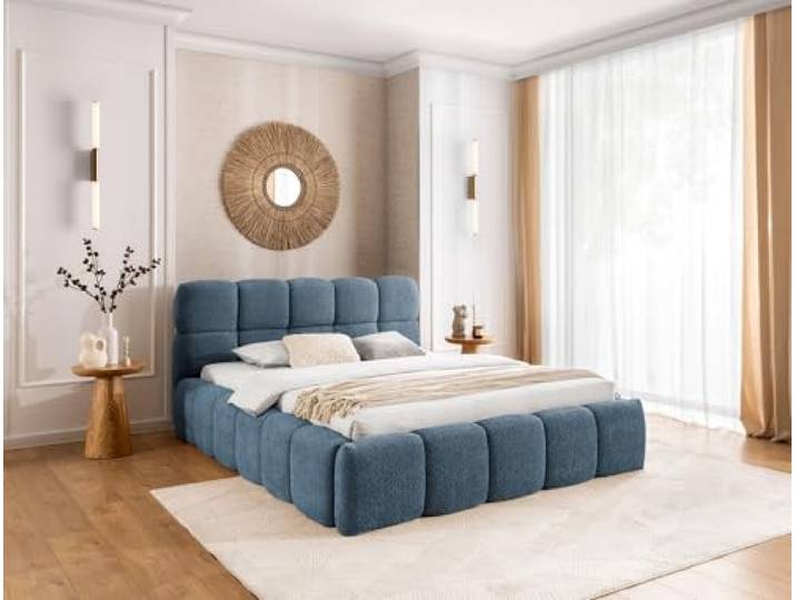 FURNISTAR Polsterbett Sofia 140x200 mit Bettkasten, Doppelbett mit Stauraum und Lattenrost, Boxspringbett-Optik, ohne Matratze, Bett - Himmelblau