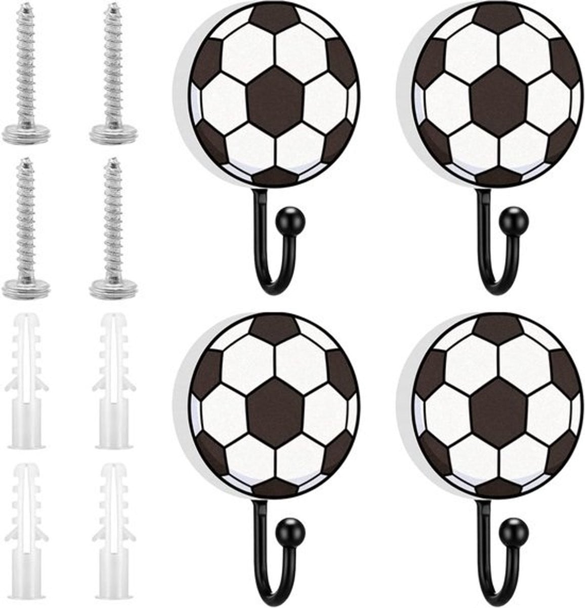 Solidchoice - 4-delige voetbalwanddecoratie met haken voor de kinderkamer