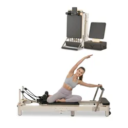 VEVOR Faltbare Pilates Reformer Maschine Pilates-Bett aus Aluminium mit Sitzbox & doppeltem Widerstand – Feder & Kordel, für Fortgeschrittene & Anfänger, Heim-Fitnessstudio Gerät bis zu 181,44 kg