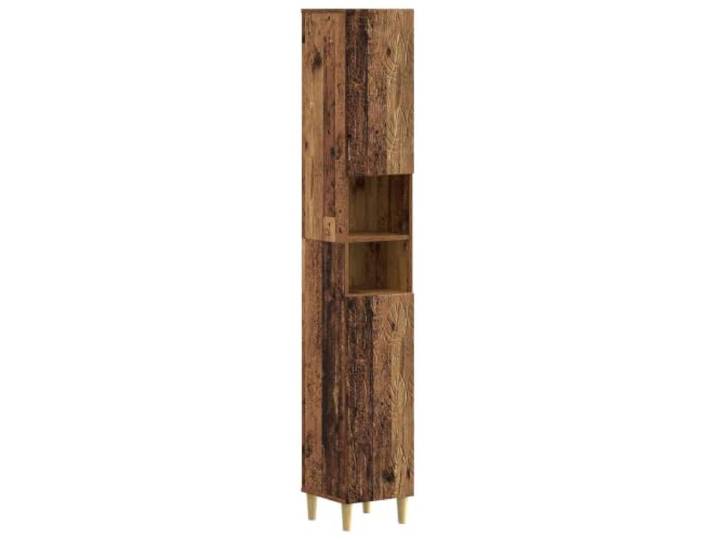 PUGYNBK Delft Badezimmerschrank-Set, 3-teilig Behandeltes Holz, wendbare Türen, kompaktes Design, offenes Regal, geschlossene Fächer