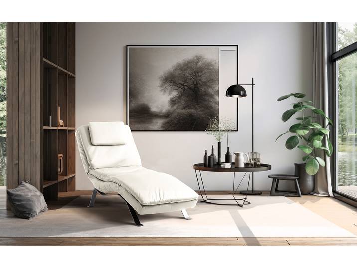 Relaxliege Kanan Weiß Echtleder Mabel Silber 65 x 65 x 171cm