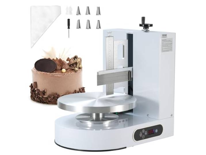 VEVOR Machine à Glacer les Gâteaux 4-12 pouces\, Machine à Lisser Crème à Faible Bruit\, Plateau Tournant avec Grattoir Réglable\, Vitesse de Rotation de 25 à 320 tr/min\, Lisseur pour Pâtisserie\, Blanc