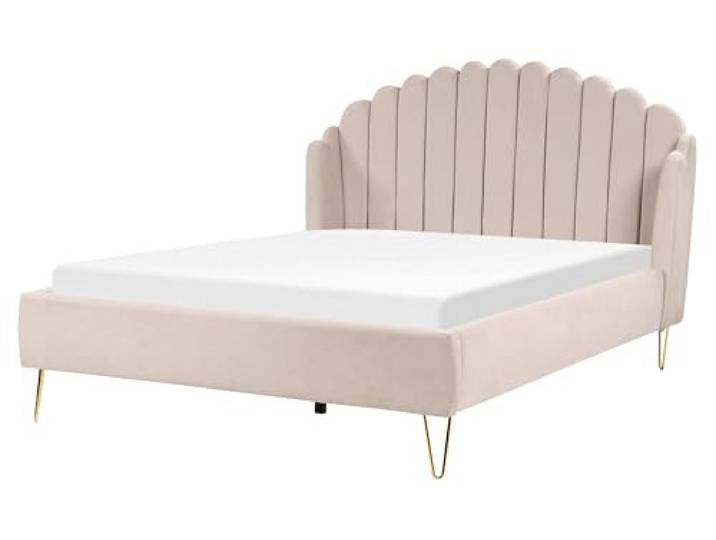 Beliani Polsterbett Stoff beige mit Lattenrost vertikale Steppung 160x200cm Ambillou