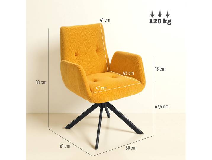 HOMCOM Fauteuil Pivotant Moderne Rembourré 120kg Jaune