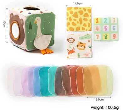 ilyeco Magic Tissue Box Toy For Babies Montessori Sensory Cloth Book, Soft Rattle Game Finger Exercising Busy Board Educational set 1