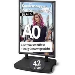 Top: 61 kg Gewicht, Schwarz Kundenstopper A0 mit Wassertank 42 Liter, windfest wetterfest outdoor Werbeaufsteller schwarz A0