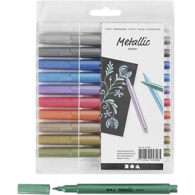 Creativ Company Metallic-Marker, Strichstärke 2-4 mm, Metallic-Farben, 12 Stk
