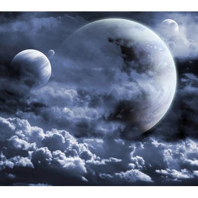 Fototapete PAPERMOON "Wolken mit Monden", bunt, B:5m L:2,8m, Vlies, Tapeten