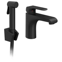 Ravak Waschtischarmatur Flat mit Bidet-Handbrause, schwarz X070439
