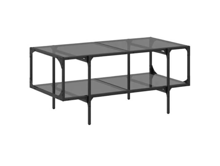 KMVXCVNM Couchtisch Glasplatte Schwarz 98,5x50x45 cm Beistelltisch Stahl Eleganter Sofatisch fürs Wohnzimmer mit pflegeleichter schwarzer Glasablage und standfestem Untergestell.
