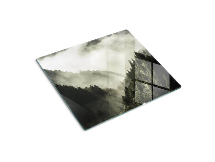 Tulup Glasplatte 60x52 cm Nebel über dem Wald, Schwarz, Glas, 60x0.4x52 cm, Küchen, Küchenelektrogeräte, Herde, Herdabdeckplatten