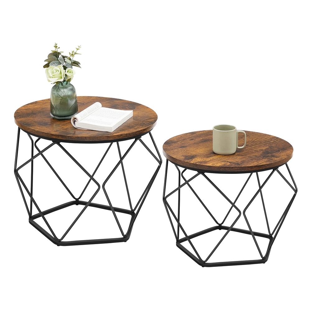 VASAGLE Couchtisch rund 2er Set Vintage-Flair vintagebraun-tintenschwarz LCT041K01