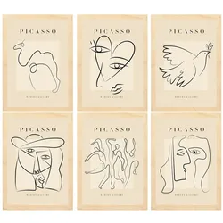 POSTER Set Mit 6 Illustrationen Von Pablo Picasso Frieden A3 Rahmen Aus Hellem Holz