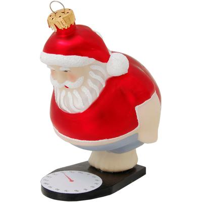 Weihnachtsbaumkugel KREBS GLAS LAUSCHA "Weihnachtsmann auf Waage OHOHOH", rot, B:8cm H:11cm T:9cm Ø:9cm, Glas, Weihnachtsbaumkugeln