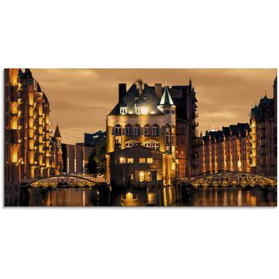 Glasbild ARTLAND "Speicherstadt in Hamburg", orange (farbe bild(er): orange), B:100cm H:50cm, Bilder, in verschiedenen Größen