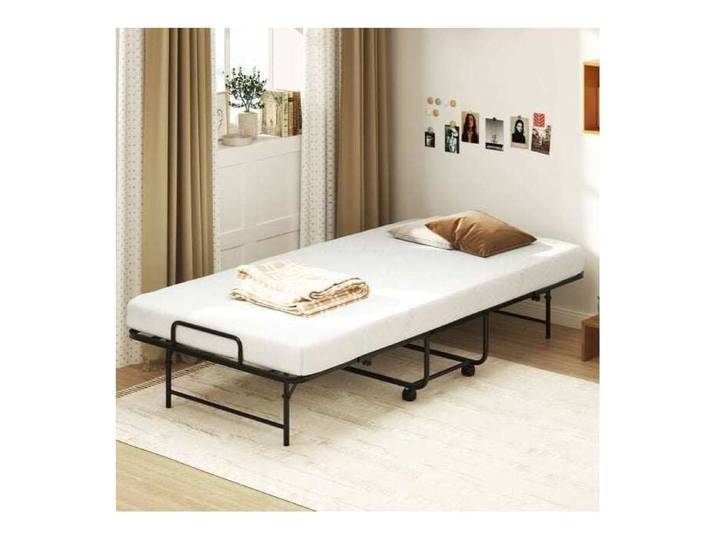 Structure métal antirouille lit pliant avec matelas 10 cm gain de place pour chambre d'amis ou studio