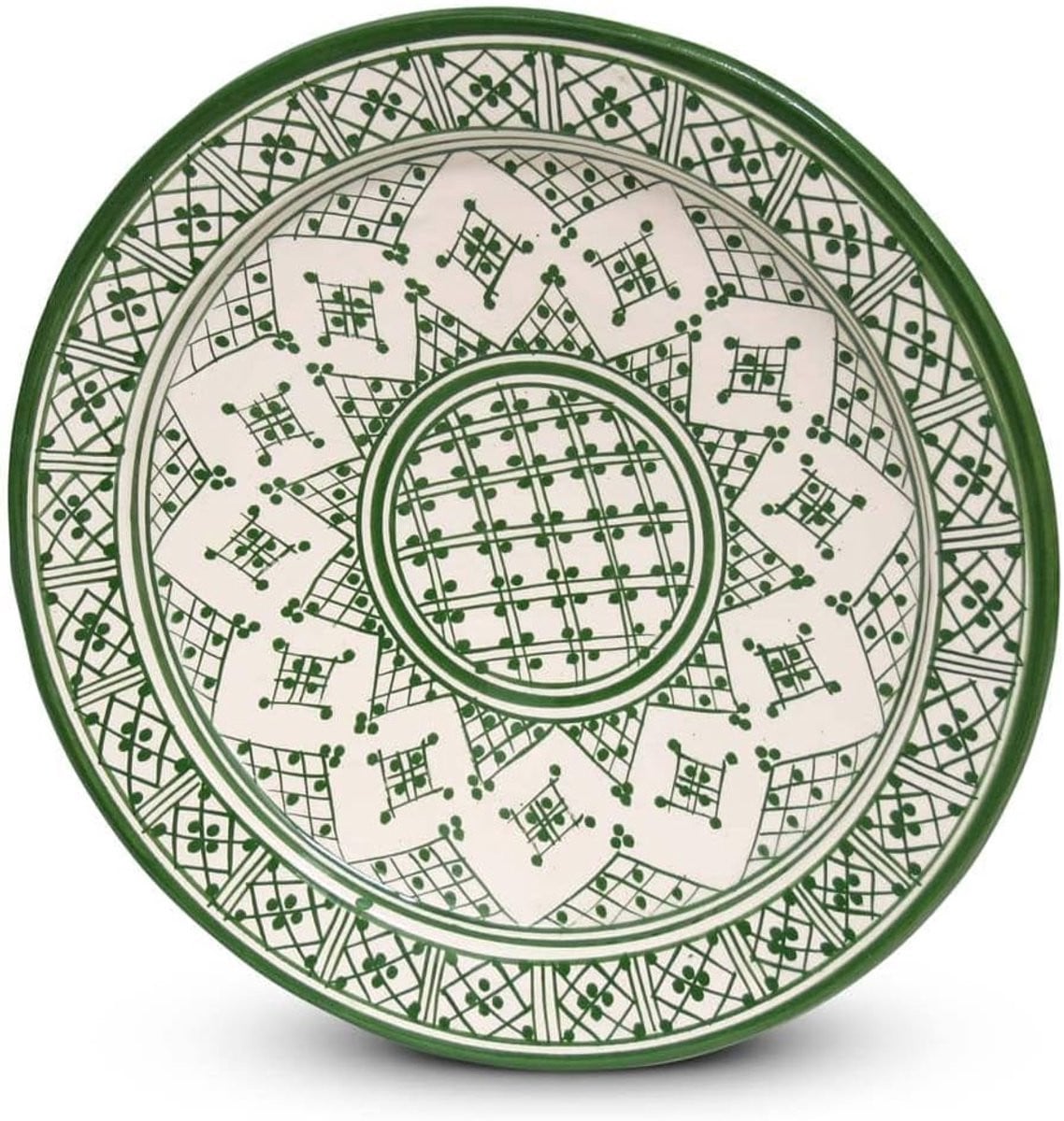 Handgemaakte Marokkaanse dienblad schaal met motief - Groen - Ø 35 cm
