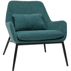 Design-Sessel Stoff mit Samteffekt in Entenblau und schwarzem Metall MAXINE