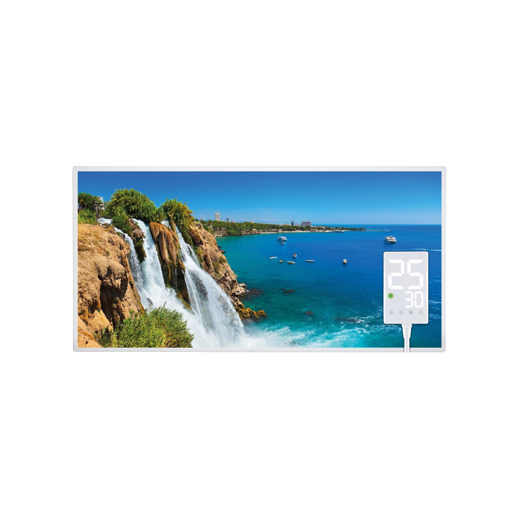 Heidenfeld Infrarotheizung HF-HP105, mit Bild, 16 Motive, 10 J. Garantie, Thermostat, Wandmontage (800 Watt, Wasserfall1)