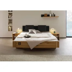 Bett inkl. Nachttische und Kopfteilkissen anthrazit  Wildeiche 140x200x86 natur geölt/lackiert KITZBÜHEL #168