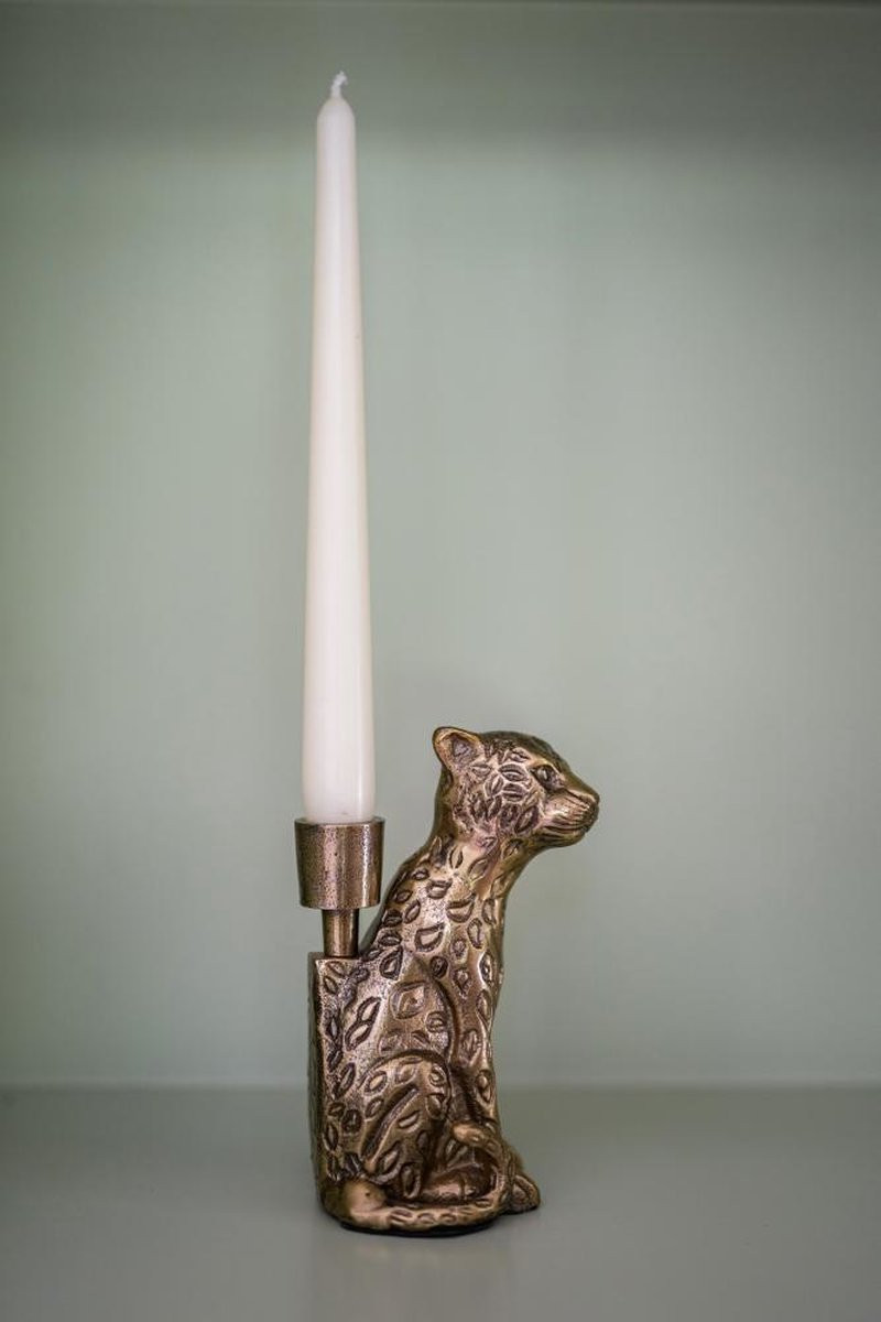 De Tijger Messing Kaarsenhouder - Goud - Panter en Luipaard Design
