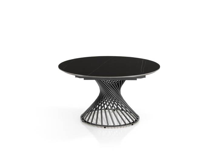 Table extensible céramique/acier noir-gris 75xø120→120x180 cm