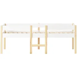 OKWISH Halbhohes Bett aus Kiefer-Massivholz und MDF, Weiß, 208x97x77 cm, mit Schublade und Rausfallschutz