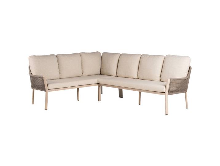 Tierra Outdoor Loungegarnitur, Weiss, Champagner, Metall, Textil, Füllung: Komfortschaum,Komfortschaum, L-Form, 255x205 cm, lichtecht, rostfrei, wetterbeständig, Gartenmöbel, Loungemöbel, Lounge-Serien
