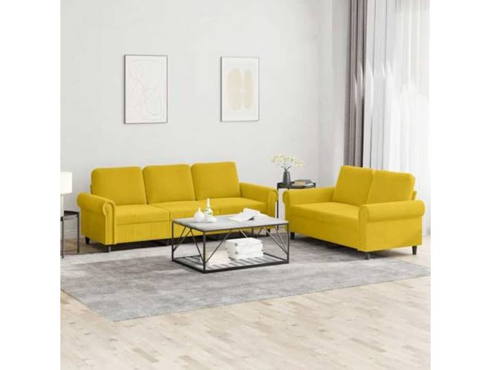 HEFZGDB 2-TLG. Sofagarnitur mit Kissen Gelb Samt, Weiches Samtstoff Sofa Set für Wohnzimmer, Robustes Gestell aus Sperrholz und Metall, Bequeme Polsterung für Entspannung, Maximal