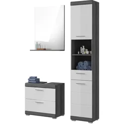 BADMÖBEL-SET weiß Hochglanz, grau 3-teilig 112 cm, Kombination mit viel Stauraum