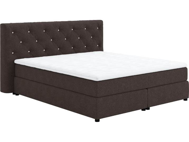 Boxspringbett, 100% Polyester, Grau, 207×222 cm, Mit Strasssteinen & Topper, Cotta