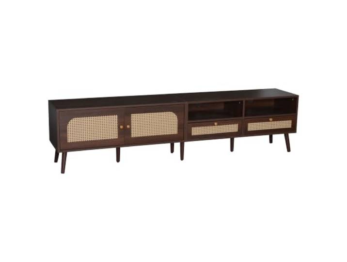 TV-Schrank 200x37x49,5cm mit Rattanfronten, 2 Schubladen, braun Spanplatte, Rattanfronten, 2 Schubladen, für TVs bis 80 Zoll, Montage erFor Forderlich