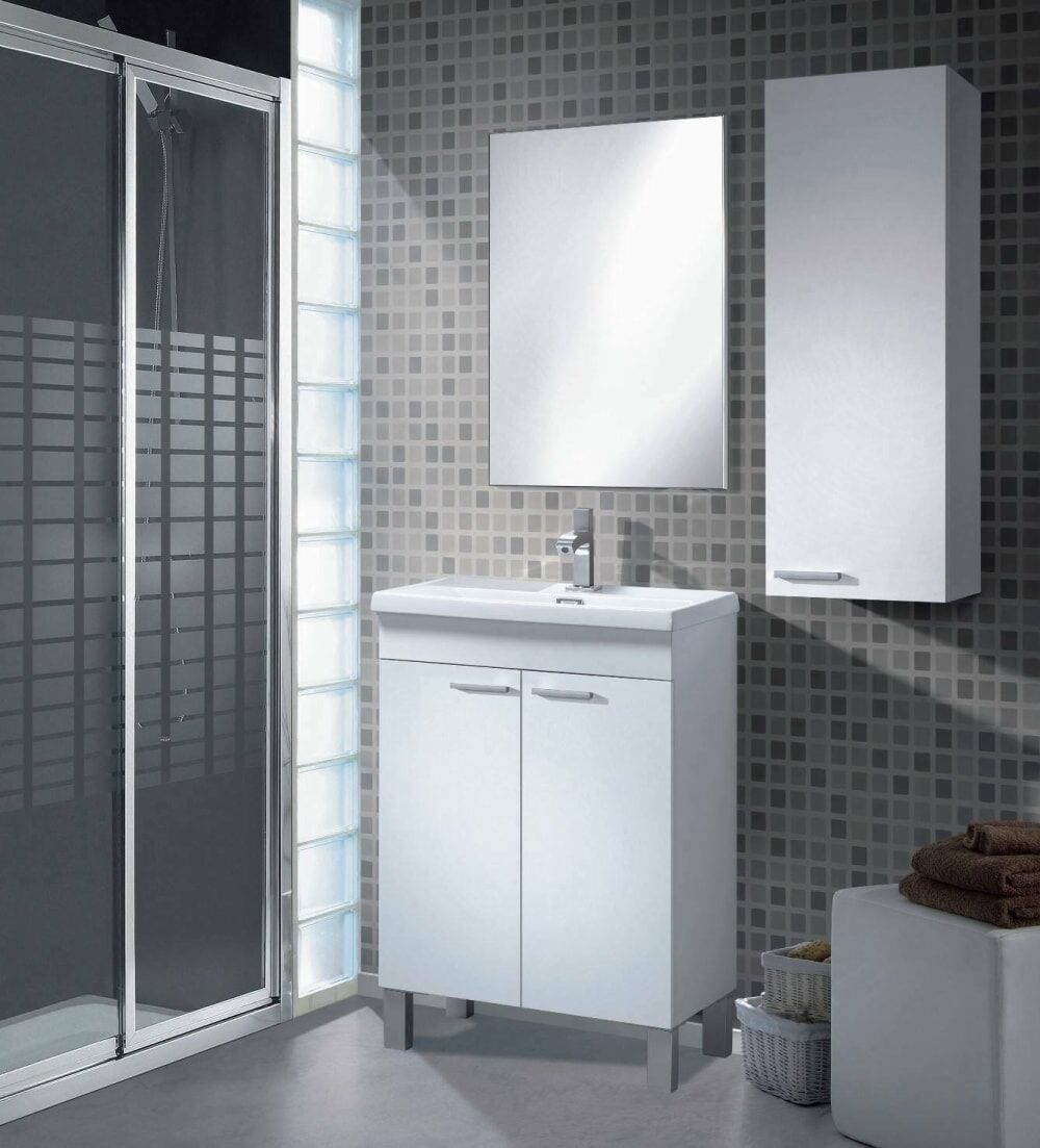 Dmora Meuble mural effet bois blanc brillant 30x25h85 cm Blanc 30x85x25cm