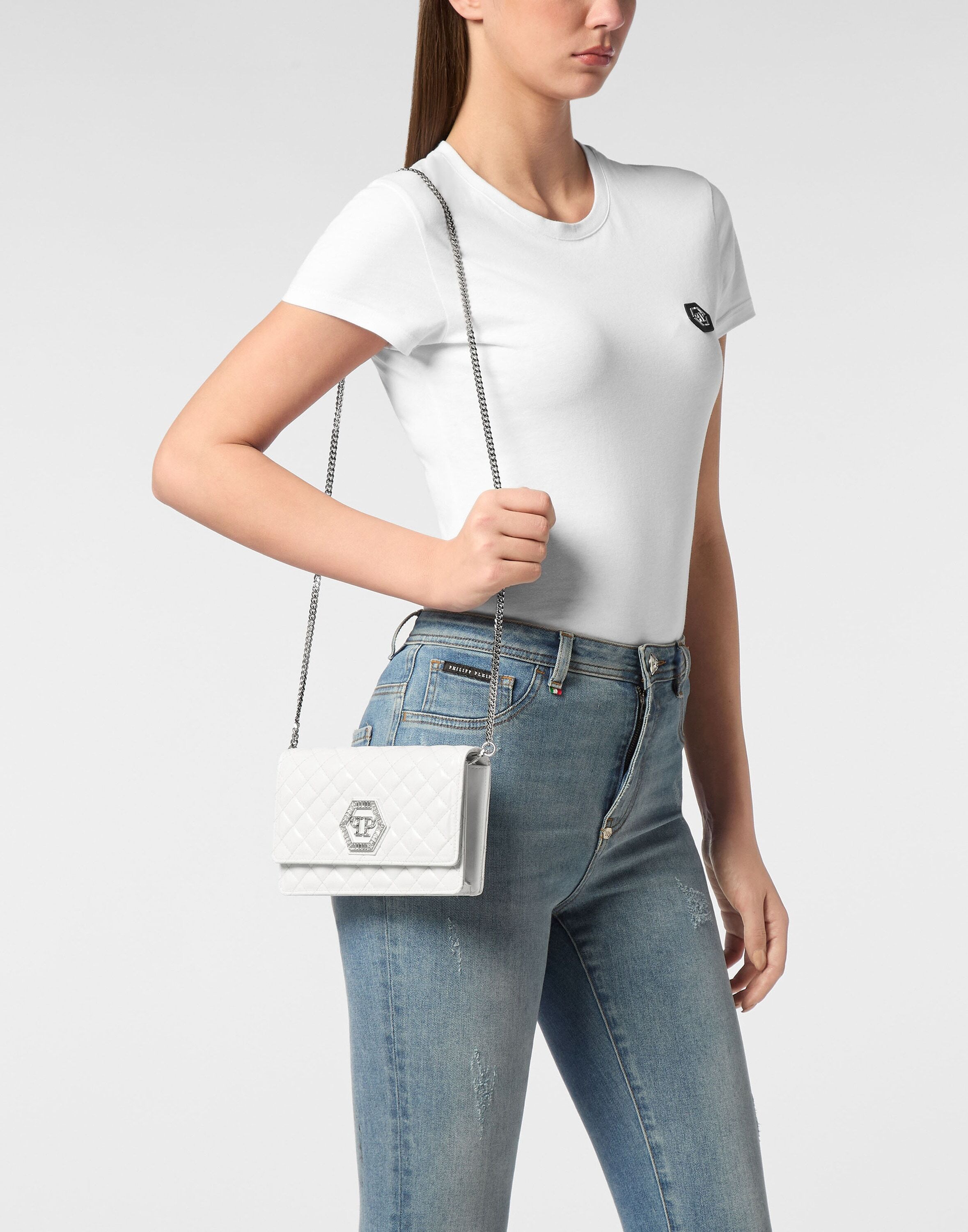 Umhängetasche PHILIPP PLEIN "Schultertasche", Damen, 01, weiß, Taschen Umhängetasche