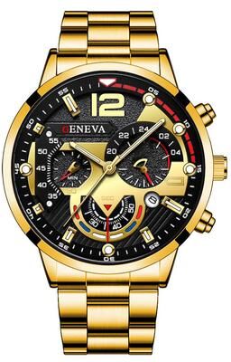 Youfap Market Premium Men Stainless Steel Watch, Classic Analog Quartz With Calendar gold