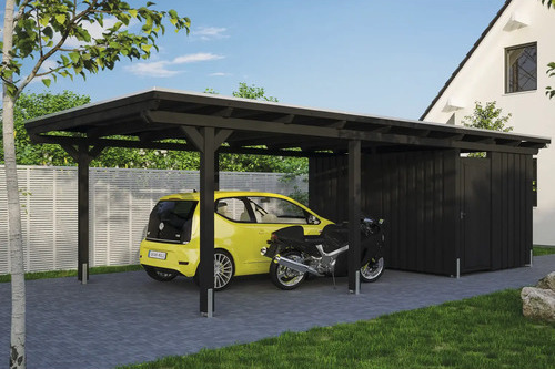 Einzelcarport SKAN HOLZ Emsland inkl. Pfostenanker, EPDM Folie, Abstellraum 404 x 846 cm anthrazit