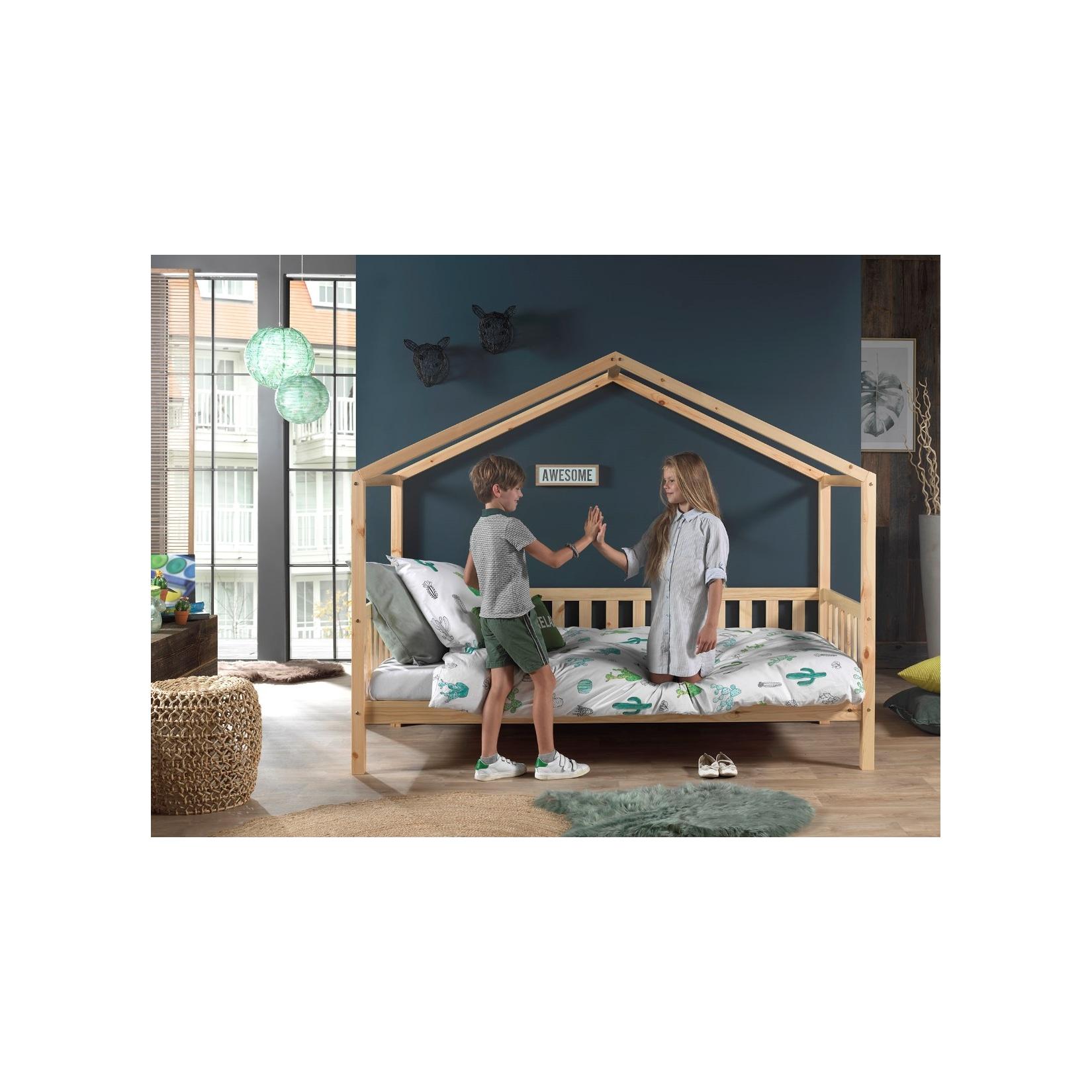 Dallas 1 Hausbett mit seitlicher Umrandung 90 x 200 cm Liegefläche, Natur