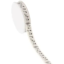 Stoffband "Noten", creme-schwarz, 15 mm, 5 m