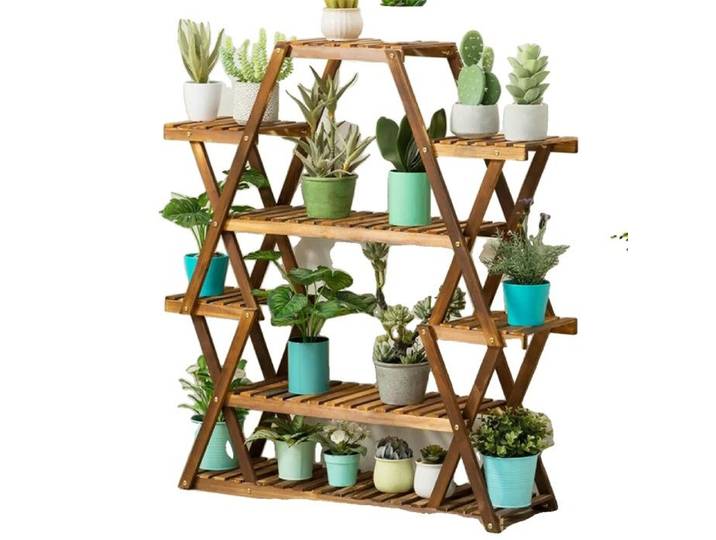 Support de Plante en Bois Grande Capacité Étagères à Fleurs Stables Bois
