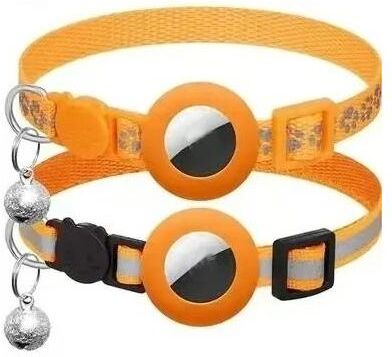 Inspired Finds Reflective AirTag Cat Collar With Bell Adjustable GPS Tracking Collar For Cats & Small Pets orange Set 2pcs