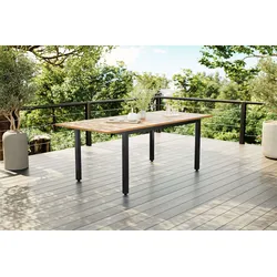 VILLANA Tasmania Ausziehtisch, Schwarz, Aluminium/Eukalyptus, 150 / 200 x 90 cm, robust, witterungsbeständig, ausziehbar, FSC®-zertifiziertes Produkt