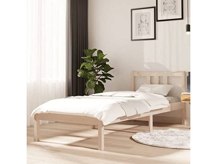 RJPLMFV Bettgestell, Massivholz, 75 x 190 cm Rustikales Kiefernholz, Kopfteil inklusive, Lattenrost, stabil, für Erwachsene