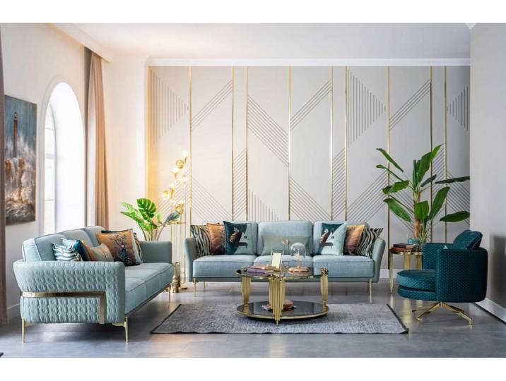 JVmoebel Sofa Villen Möbel Polster Garnitur in Grau mit komfortabler Sitzfläche, Made in Europa