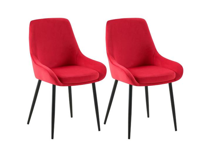 CLP Esszimmerstuhl 2er Set Samt Rot, 50x86x53 cm, Esszimmer, Stühle
