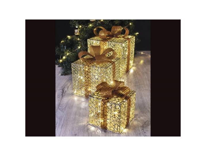 Laalu Led-Lichtdekoration Geschenke gold, Weiß, Metall, Quadratisch, 25x25x25 cm, Dekoration, Weihnachtsdekoration